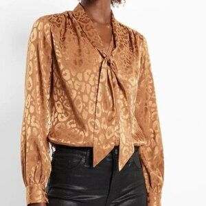 Express Gold Satin Leopard Print Portofino Shirt - Size M